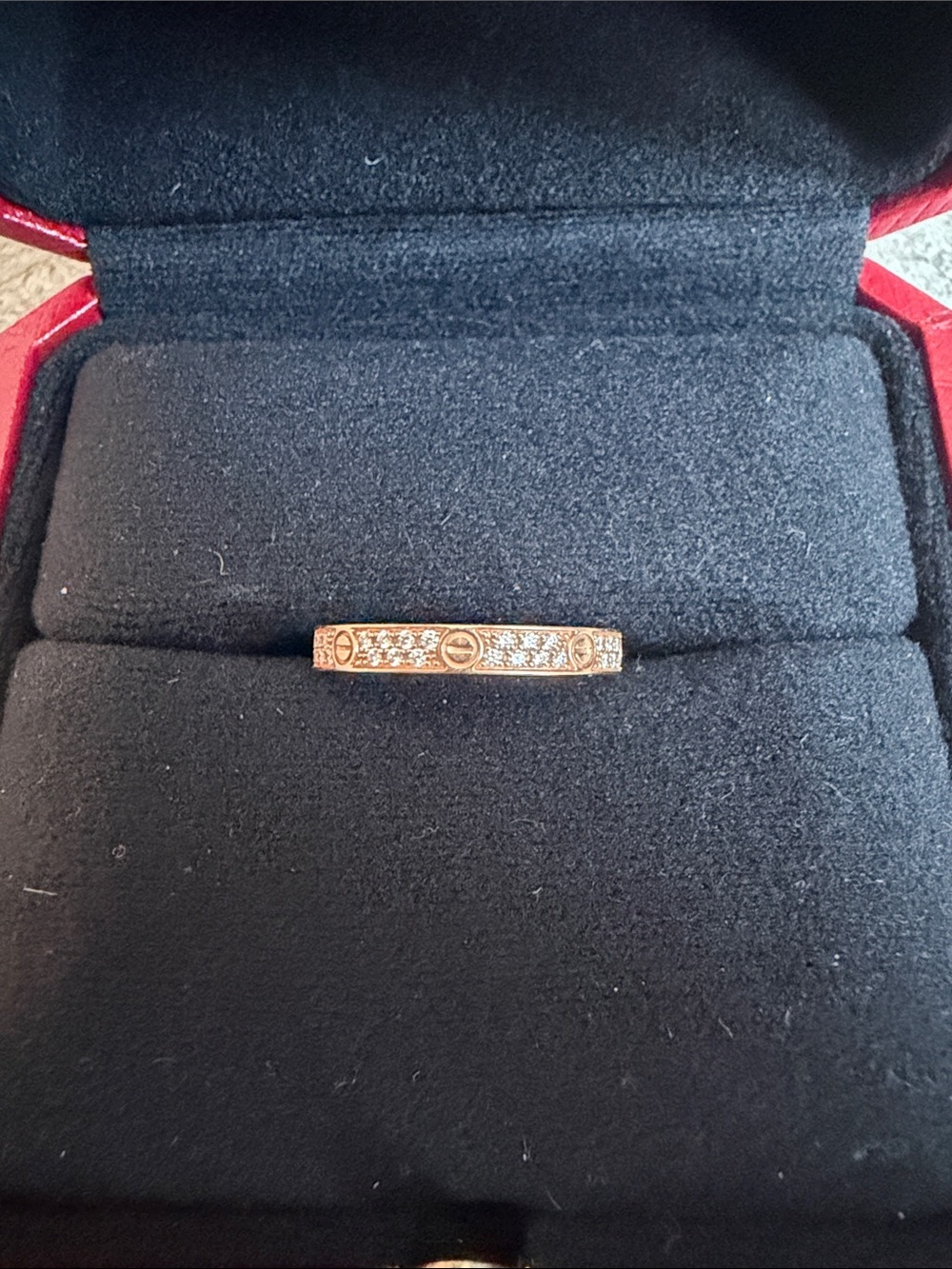 Cartier LOVE 18K Pink Gold Diamond 2.6mm Paved Band Ring 50 5.25 - Picture 2 of 10